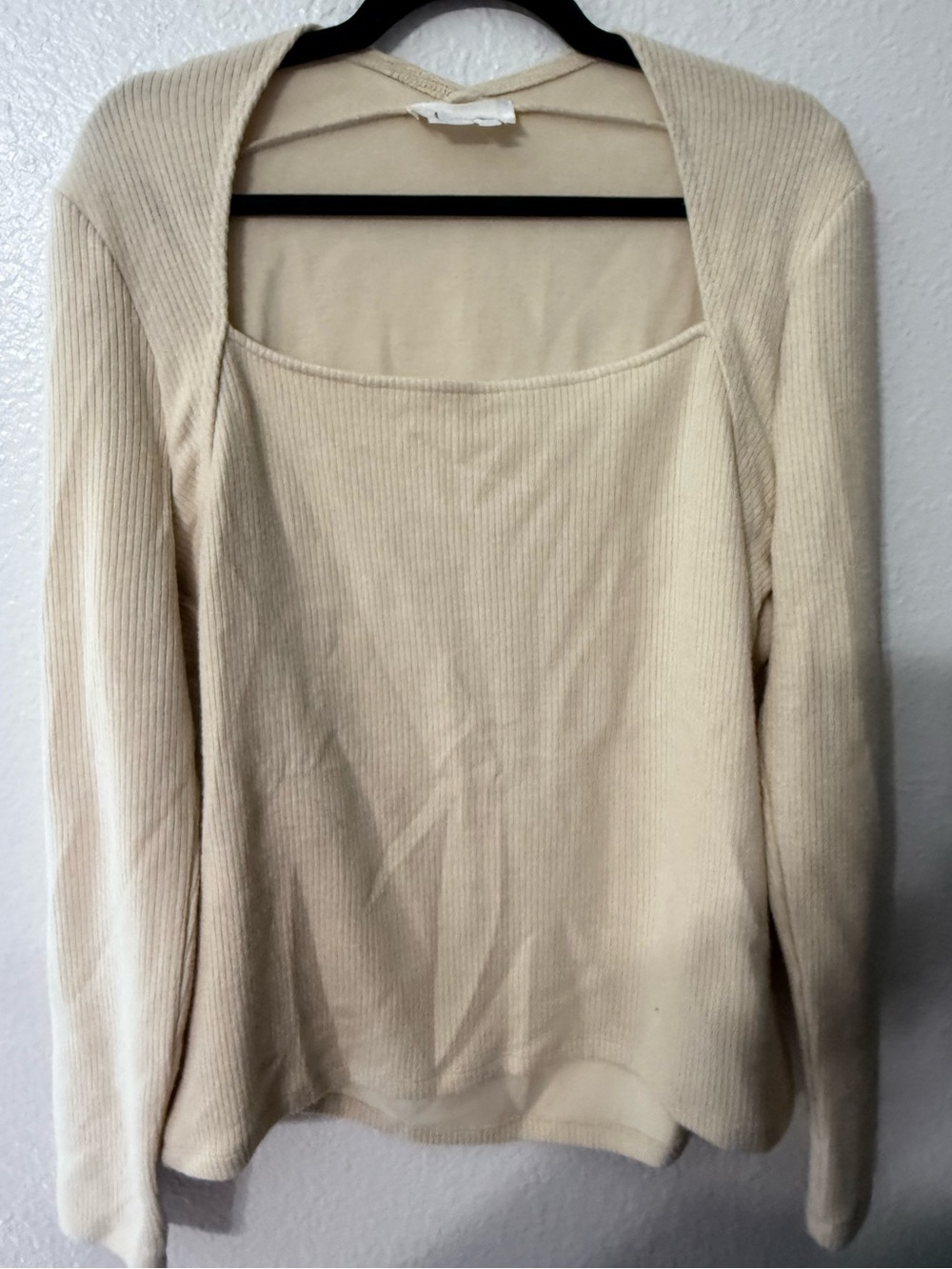 Anthropologie Ribbed Square Neck Long Sleeve Top XL Cream